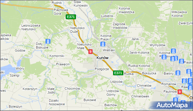 mapa Kunów powiat ostrowiecki, Kunów powiat ostrowiecki na mapie Targeo