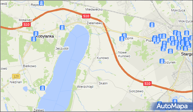 mapa Kunowo gmina Kobylanka, Kunowo gmina Kobylanka na mapie Targeo