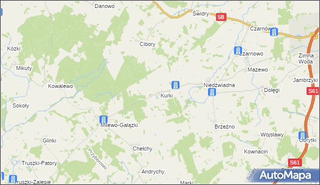 mapa Kurki gmina Szczuczyn, Kurki gmina Szczuczyn na mapie Targeo