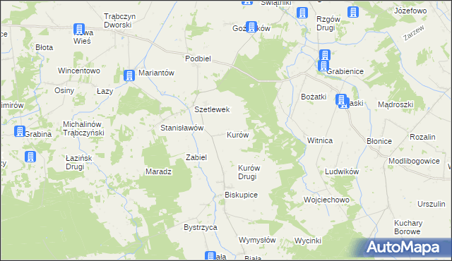 mapa Kurów gmina Rzgów, Kurów gmina Rzgów na mapie Targeo