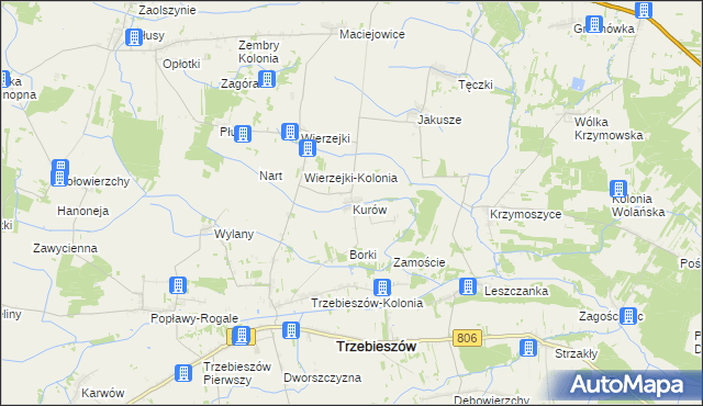 mapa Kurów gmina Trzebieszów, Kurów gmina Trzebieszów na mapie Targeo