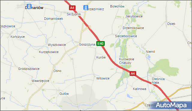 mapa Kurów gmina Wiązów, Kurów gmina Wiązów na mapie Targeo