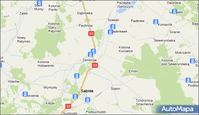 mapa Kurowice gmina Sabnie, Kurowice gmina Sabnie na mapie Targeo