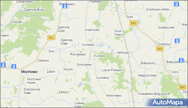 mapa Kurowo gmina Gozdowo, Kurowo gmina Gozdowo na mapie Targeo