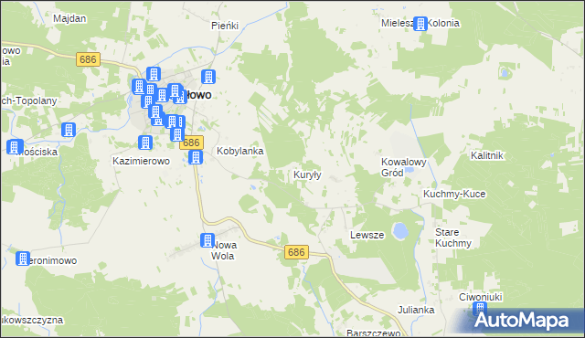 mapa Kuryły gmina Michałowo, Kuryły gmina Michałowo na mapie Targeo