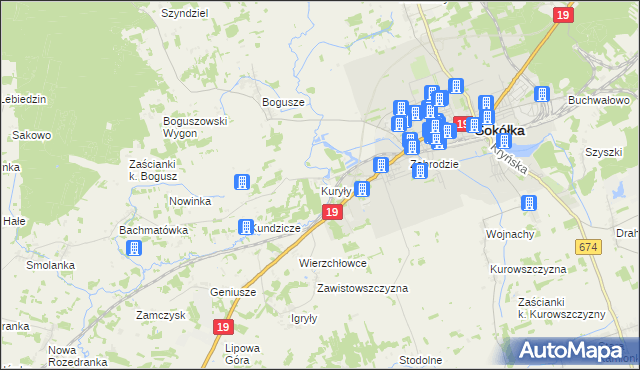 mapa Kuryły gmina Sokółka, Kuryły gmina Sokółka na mapie Targeo