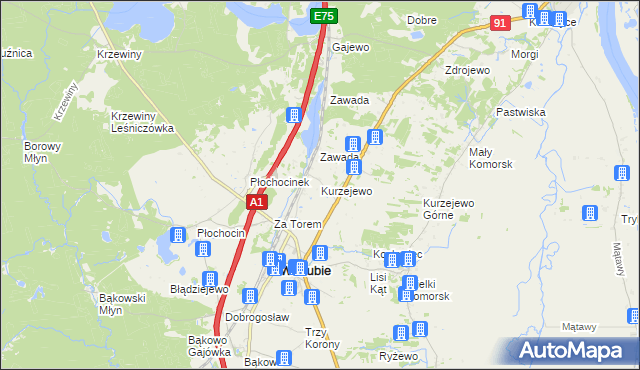 mapa Kurzejewo, Kurzejewo na mapie Targeo