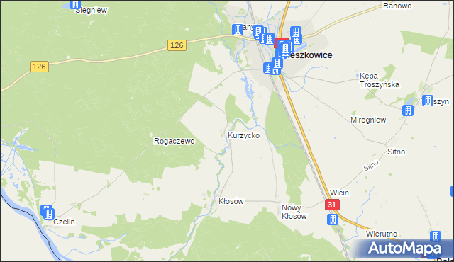 mapa Kurzycko, Kurzycko na mapie Targeo