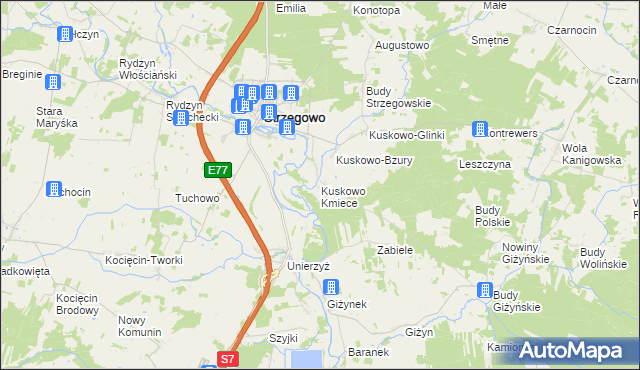 mapa Kuskowo Kmiece, Kuskowo Kmiece na mapie Targeo