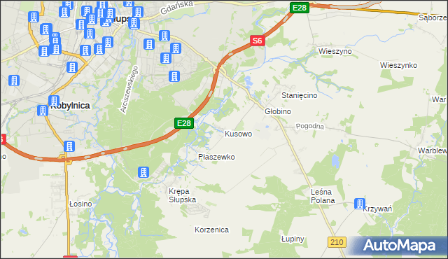 mapa Kusowo gmina Słupsk, Kusowo gmina Słupsk na mapie Targeo