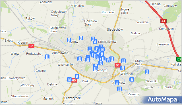 mapa Kutno, Kutno na mapie Targeo