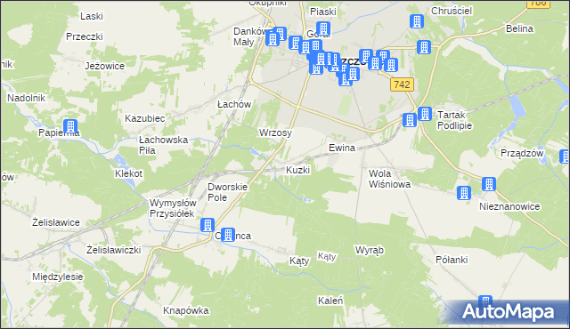 mapa Kuzki gmina Włoszczowa, Kuzki gmina Włoszczowa na mapie Targeo