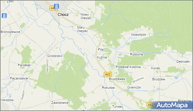 mapa Kuźnia gmina Chocz, Kuźnia gmina Chocz na mapie Targeo