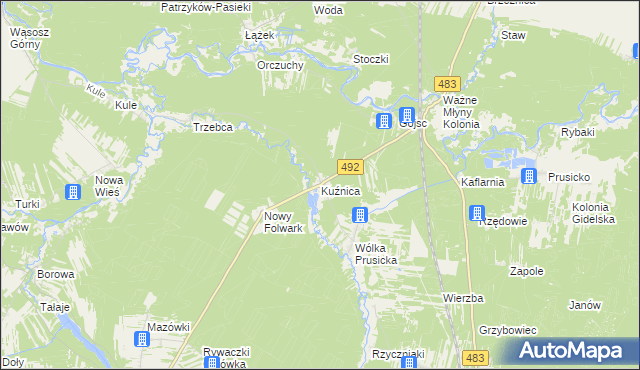 mapa Kuźnica gmina Nowa Brzeźnica, Kuźnica gmina Nowa Brzeźnica na mapie Targeo