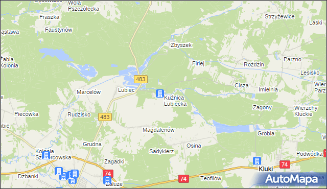 mapa Kuźnica Lubiecka, Kuźnica Lubiecka na mapie Targeo