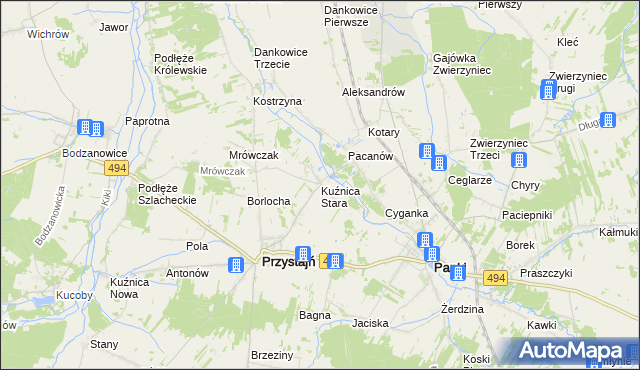 mapa Kuźnica Stara gmina Przystajń, Kuźnica Stara gmina Przystajń na mapie Targeo