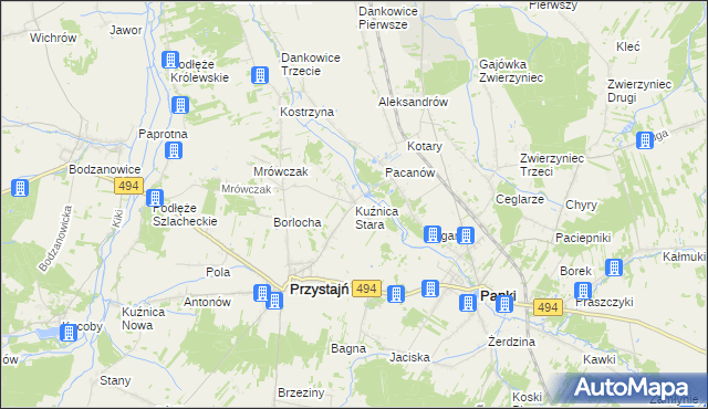 mapa Kuźnica Stara gmina Przystajń, Kuźnica Stara gmina Przystajń na mapie Targeo