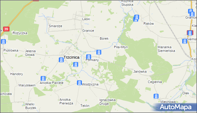 mapa Kuźnica Trzcińska, Kuźnica Trzcińska na mapie Targeo