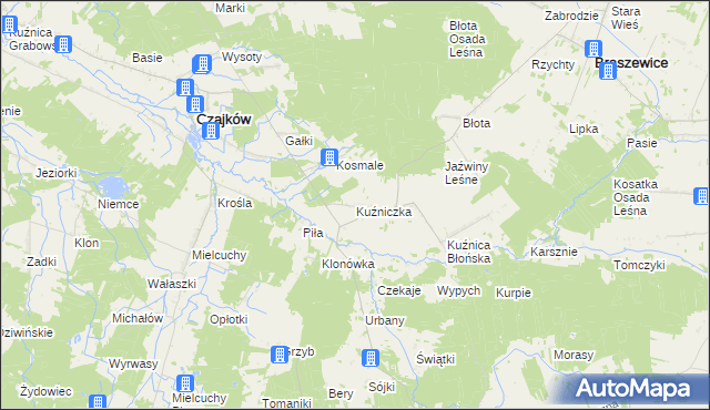 mapa Kuźniczka gmina Klonowa, Kuźniczka gmina Klonowa na mapie Targeo