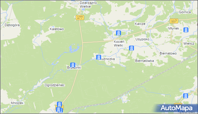 mapa Kuźniczka gmina Wieleń, Kuźniczka gmina Wieleń na mapie Targeo