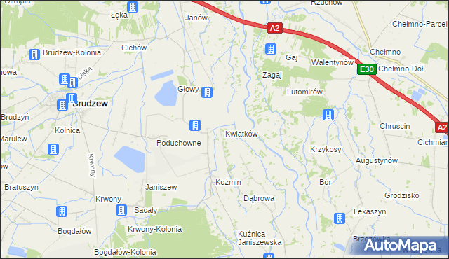 mapa Kwiatków gmina Brudzew, Kwiatków gmina Brudzew na mapie Targeo