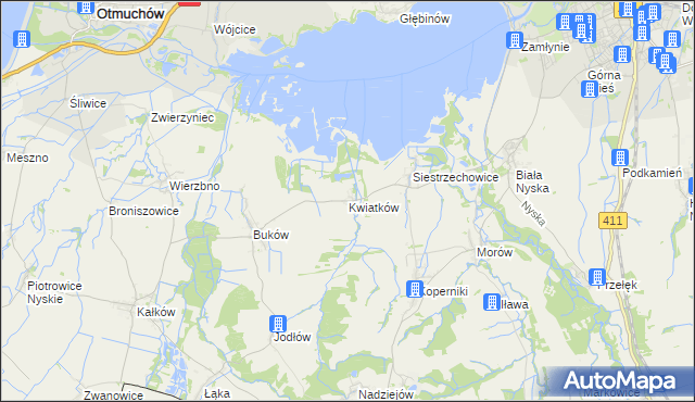 mapa Kwiatków gmina Otmuchów, Kwiatków gmina Otmuchów na mapie Targeo