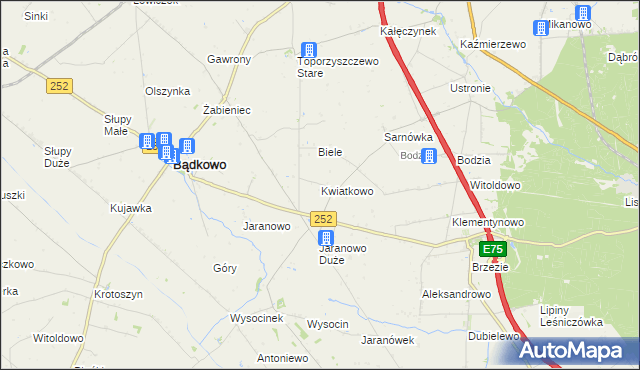 mapa Kwiatkowo gmina Bądkowo, Kwiatkowo gmina Bądkowo na mapie Targeo