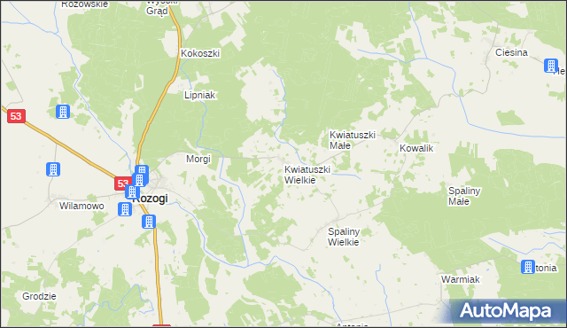 mapa Kwiatuszki Wielkie, Kwiatuszki Wielkie na mapie Targeo