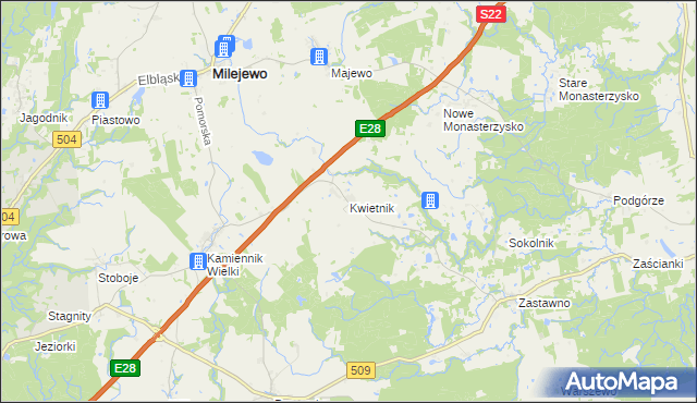 mapa Kwietnik, Kwietnik na mapie Targeo