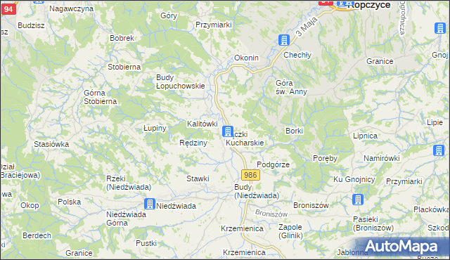 mapa Łączki Kucharskie, Łączki Kucharskie na mapie Targeo