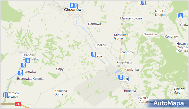 mapa Łada gmina Chrzanów, Łada gmina Chrzanów na mapie Targeo