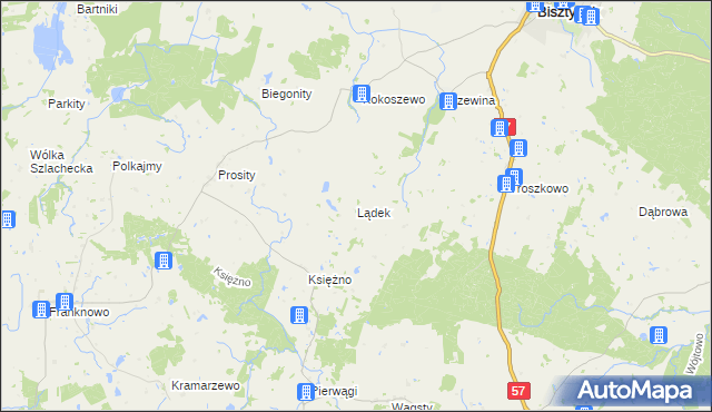 mapa Lądek gmina Bisztynek, Lądek gmina Bisztynek na mapie Targeo