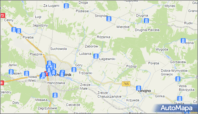 mapa Łagiewniki gmina Chmielnik, Łagiewniki gmina Chmielnik na mapie Targeo