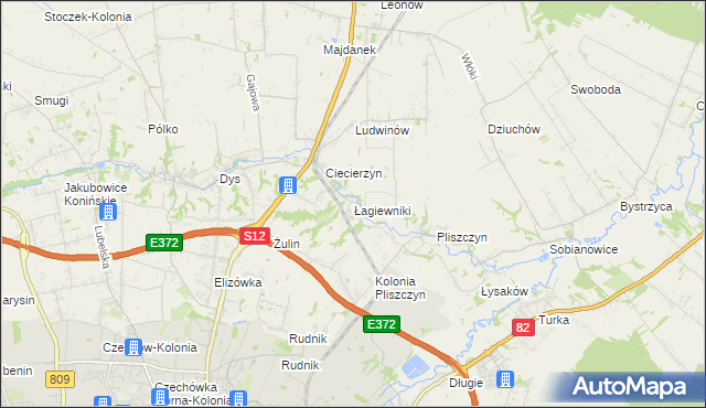 mapa Łagiewniki gmina Niemce, Łagiewniki gmina Niemce na mapie Targeo