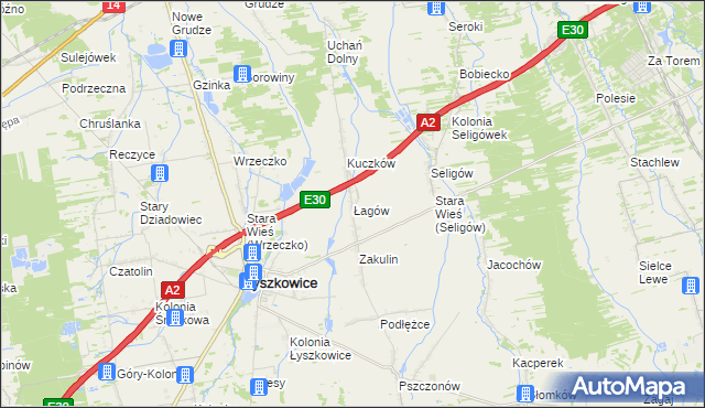 mapa Łagów gmina Łyszkowice, Łagów gmina Łyszkowice na mapie Targeo