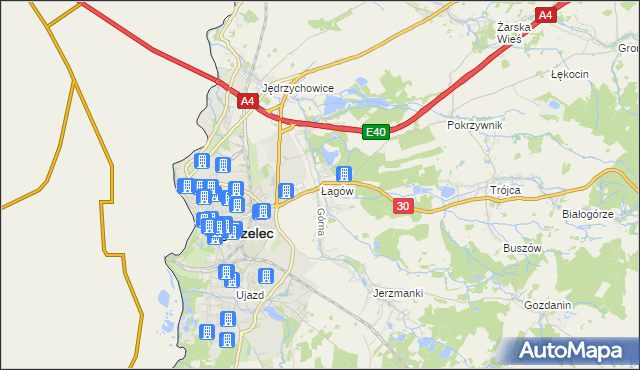 mapa Łagów gmina Zgorzelec, Łagów gmina Zgorzelec na mapie Targeo