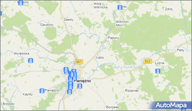 mapa Łajsy gmina Pieniężno, Łajsy gmina Pieniężno na mapie Targeo