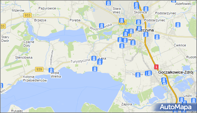 mapa Łąka gmina Pszczyna, Łąka gmina Pszczyna na mapie Targeo