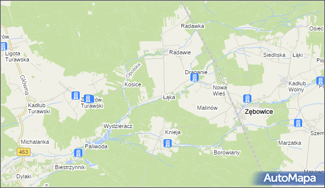 mapa Łąka gmina Zębowice, Łąka gmina Zębowice na mapie Targeo
