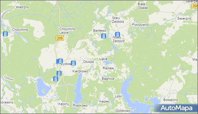 mapa Łąkie gmina Polanów, Łąkie gmina Polanów na mapie Targeo