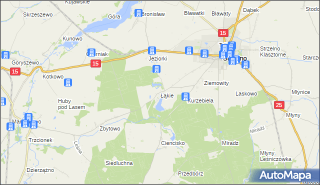 mapa Łąkie gmina Strzelno, Łąkie gmina Strzelno na mapie Targeo