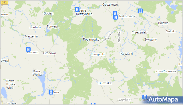 mapa Langanki gmina Kętrzyn, Langanki gmina Kętrzyn na mapie Targeo