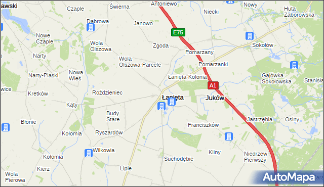 mapa Łanięta powiat kutnowski, Łanięta powiat kutnowski na mapie Targeo