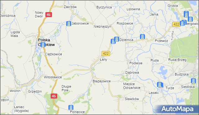 mapa Łany gmina Cisek, Łany gmina Cisek na mapie Targeo