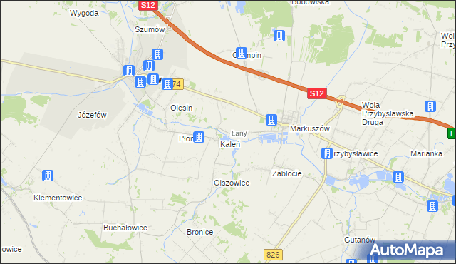 mapa Łany gmina Markuszów, Łany gmina Markuszów na mapie Targeo
