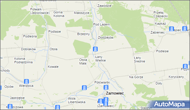 mapa Łany Wielkie gmina Żarnowiec, Łany Wielkie gmina Żarnowiec na mapie Targeo