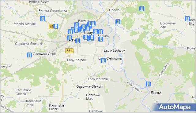 mapa Łapy-Dębowina, Łapy-Dębowina na mapie Targeo