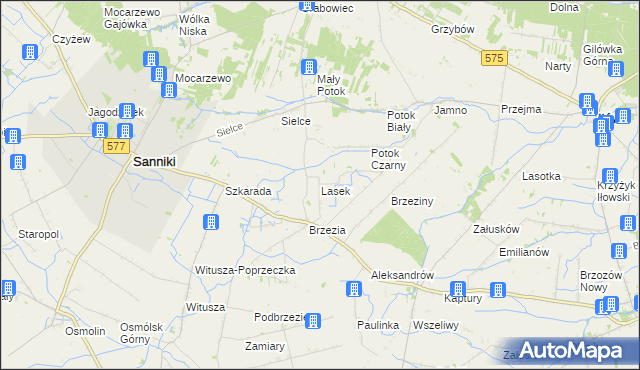 mapa Lasek gmina Sanniki, Lasek gmina Sanniki na mapie Targeo