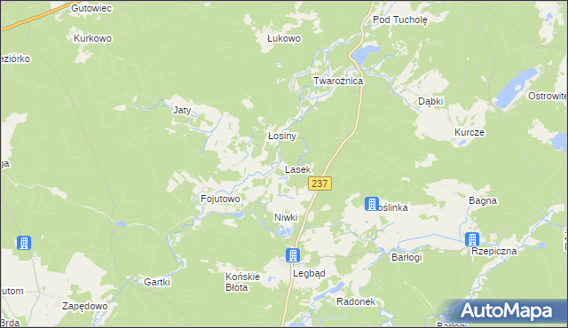 mapa Lasek gmina Tuchola, Lasek gmina Tuchola na mapie Targeo