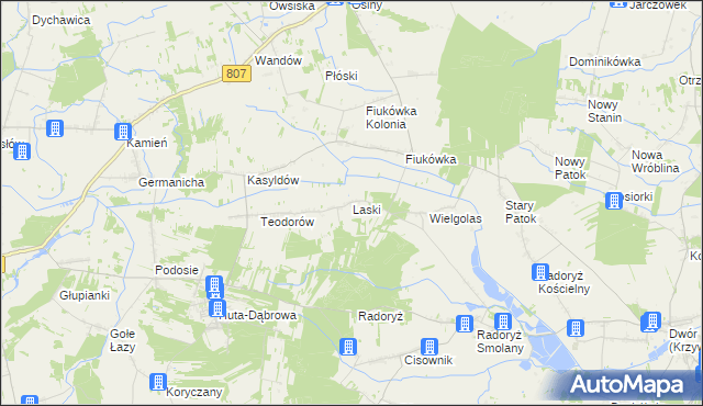 mapa Laski gmina Krzywda, Laski gmina Krzywda na mapie Targeo